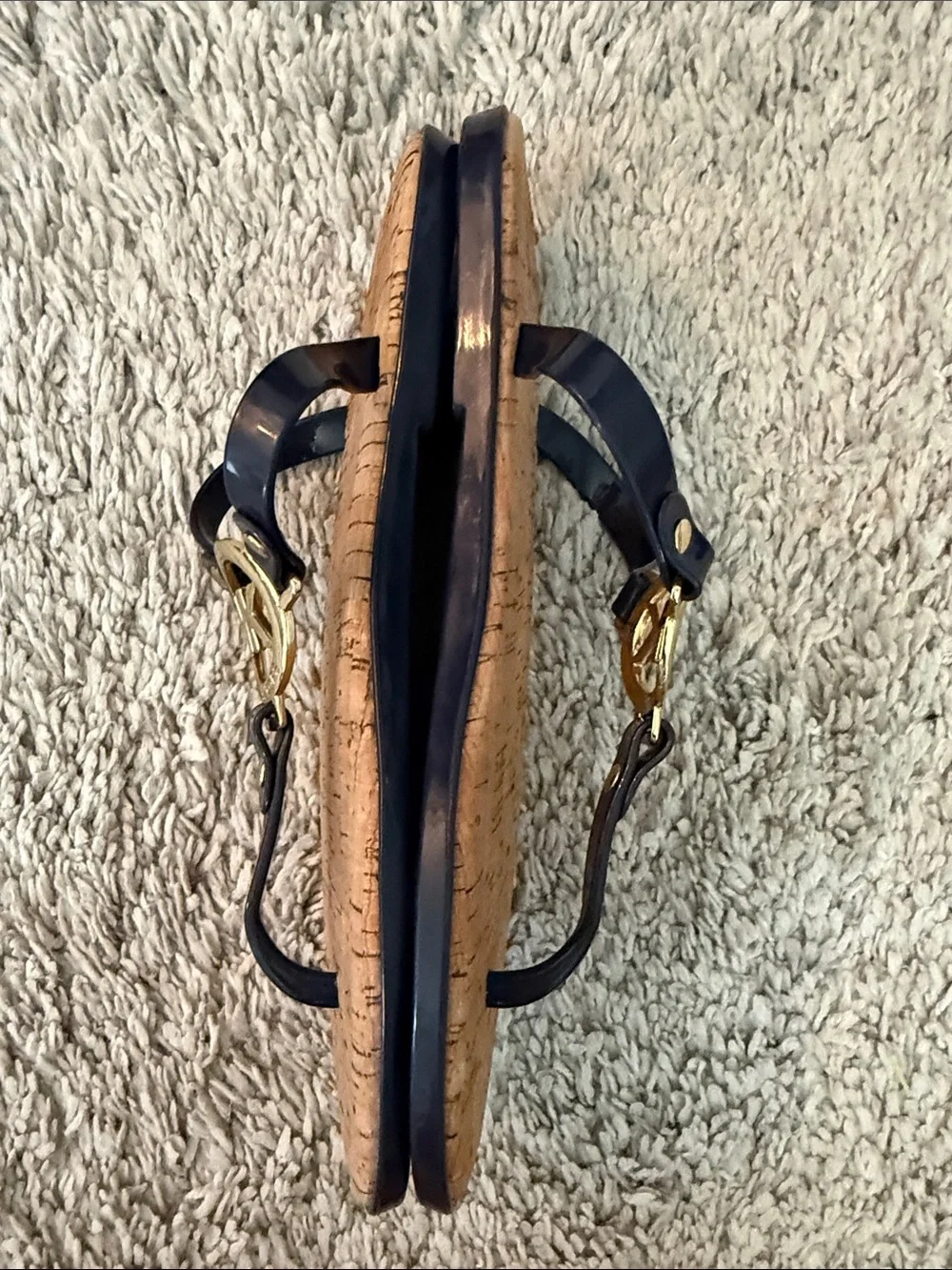 Michael Kors Navy & Gold MK Logo Cork-Style Thong Sandals beach summer luxury 7
